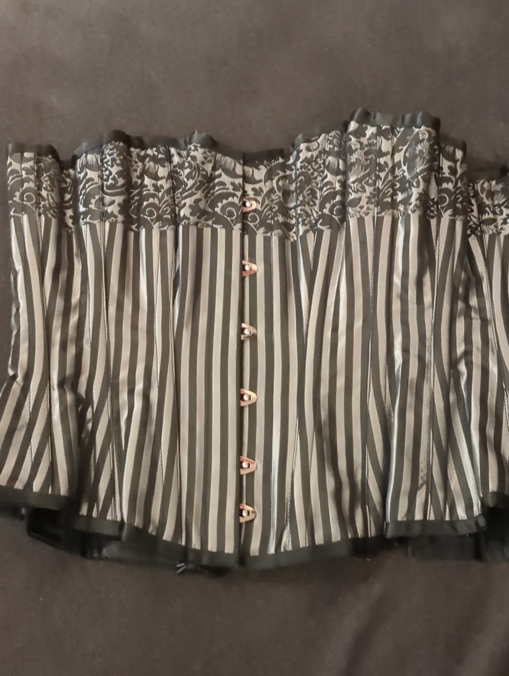 Vintage Black and Cream Striped Lace Corset
